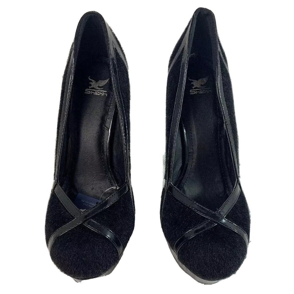 Shiekh‎ Womens Size 8 Black Faux Fur 8" Stiletto High Heel Shoes Round Toe NWOB